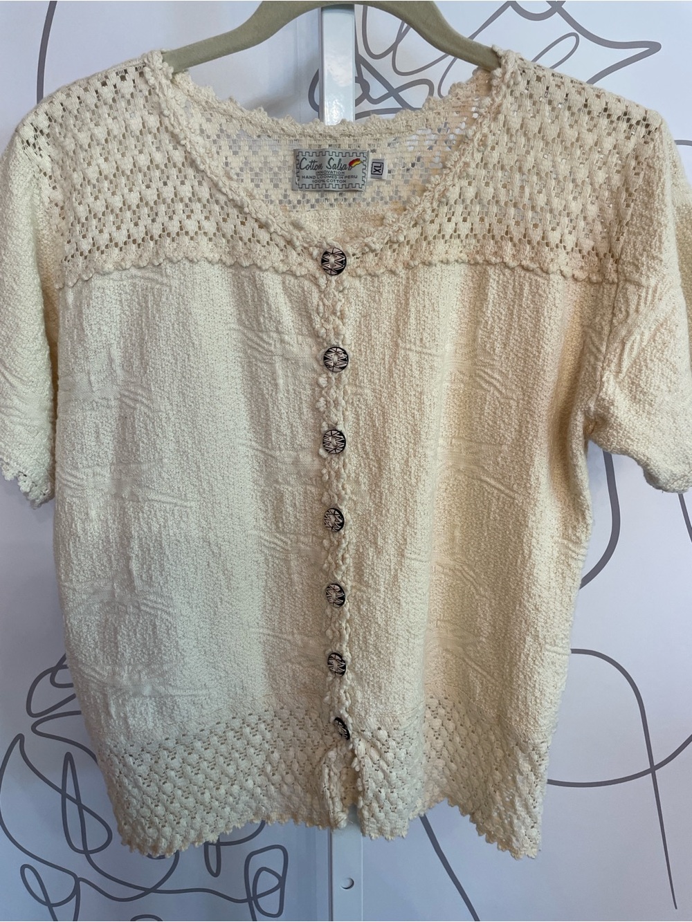 Cotton Salsa- Vintage Hand Loomed Button Front Top size XL - Picture 2 of 6
